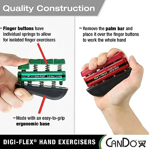 CanDo Digi-Flex Hand and Finger Exerciser Green - Medium Tension - For Dexterity, Strength, and Flexibility for Fingers, Hands, and Forearms