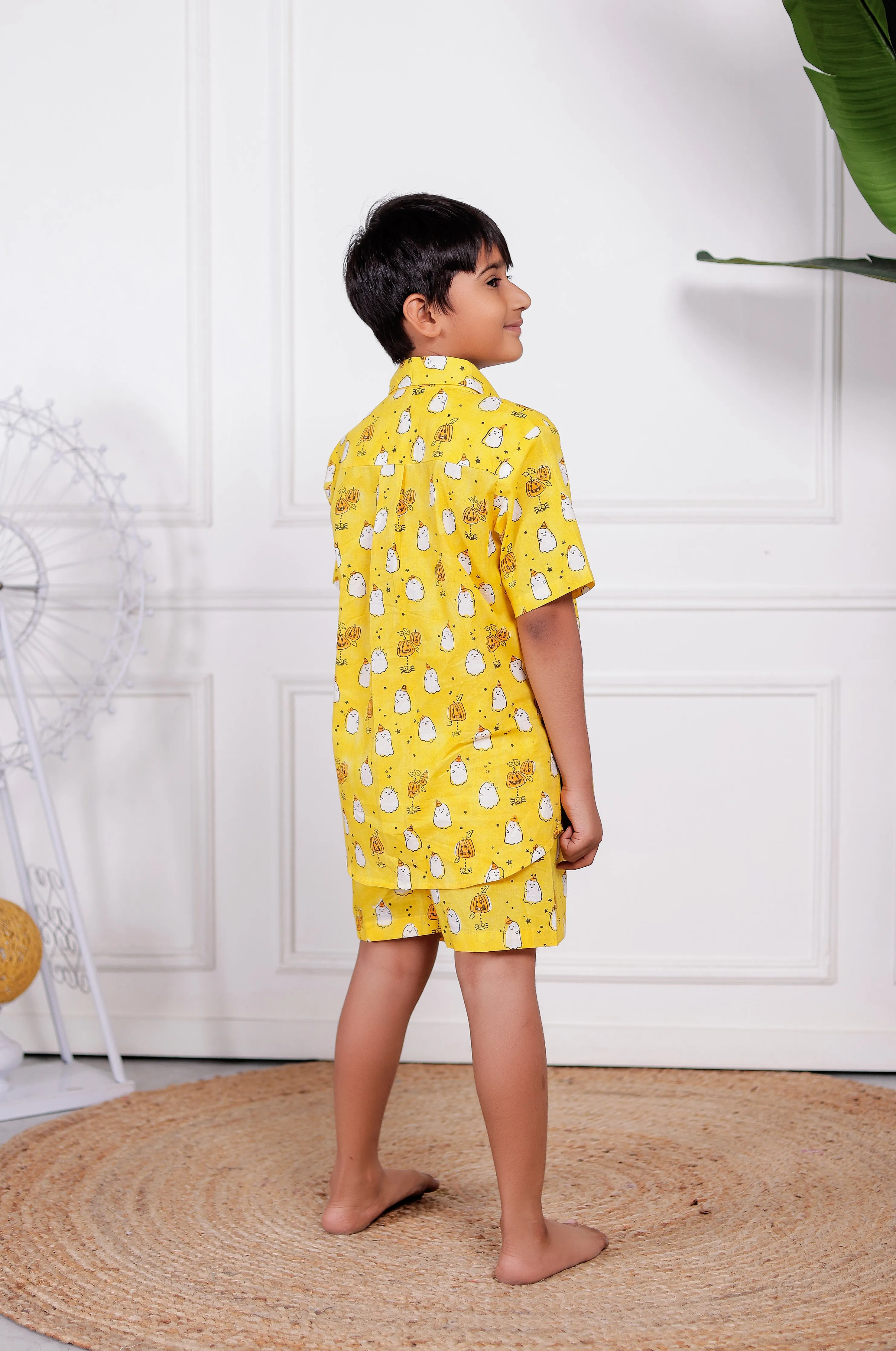 Ghost Print Yellow Co-ord Sets for Boys | Handblock Printed Boys Outfits