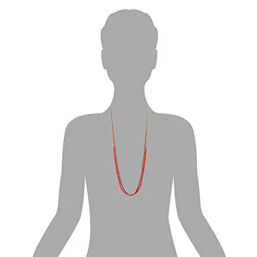 Gold Red Statement Necklace Multi-Strand Long Chains with Red Crystal Beads String Pendant, Dress