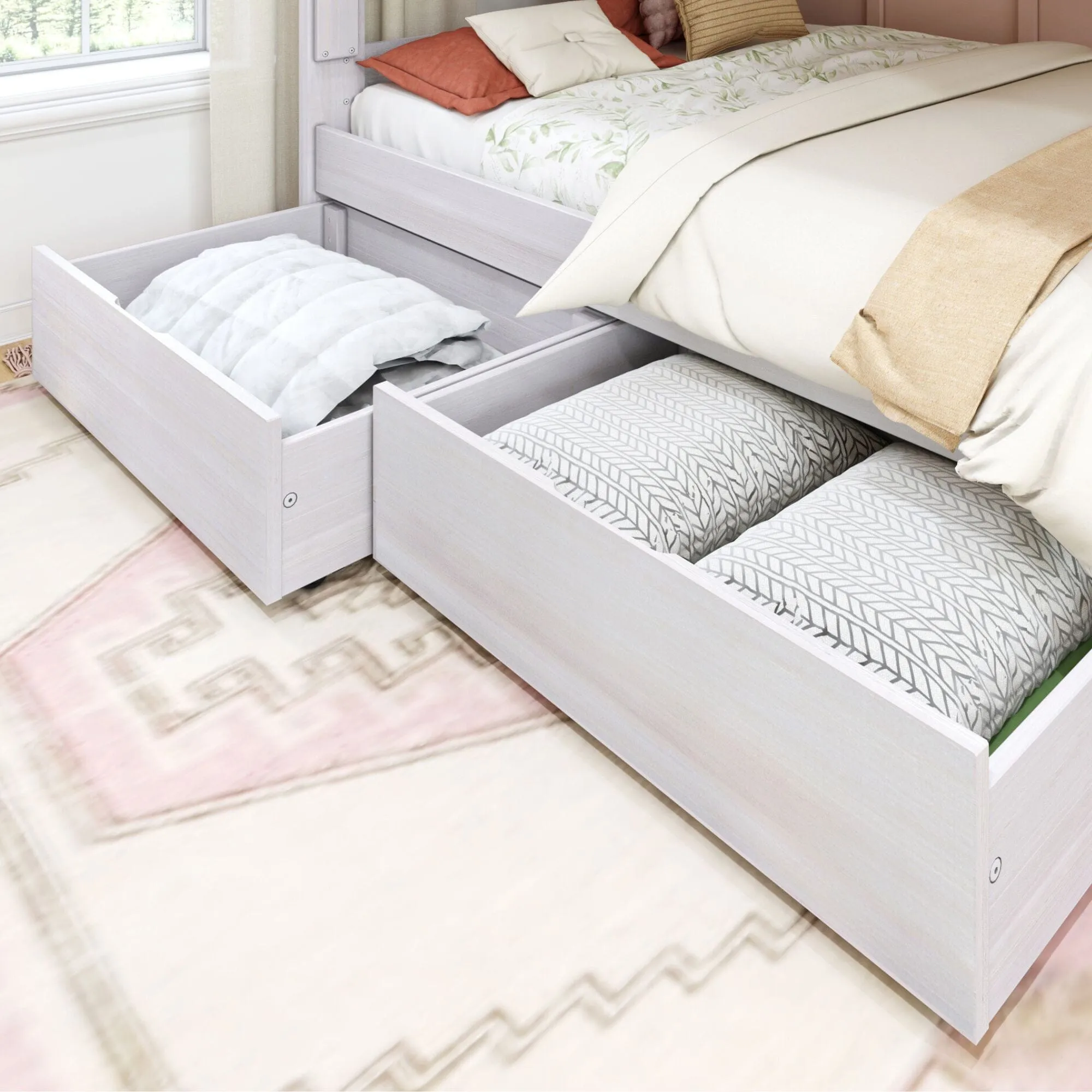 Modern Farmhouse Queen Over Queen Bunk Bed With Storage Drawers