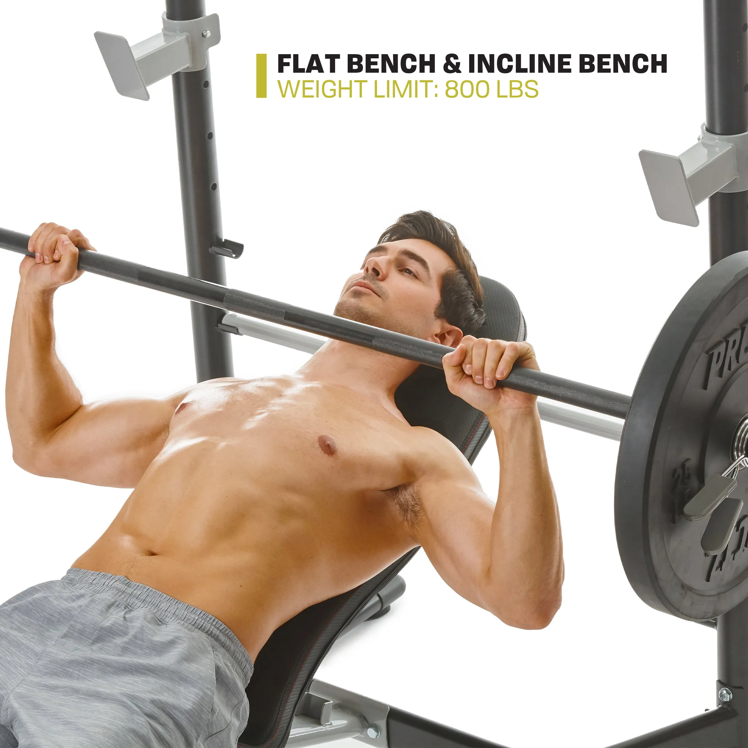 PRCTZ Adjustable weight Bench with Olympic Squat Rack, Arm and Leg Developer with Preacher Pad